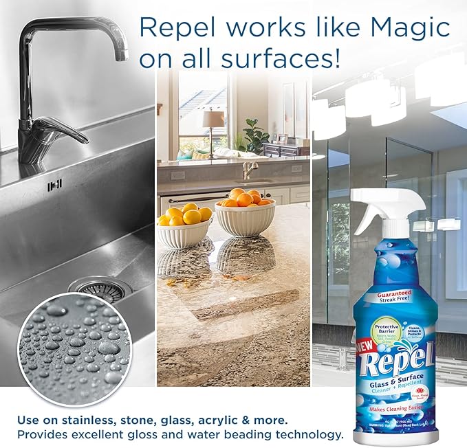 Clean-X REPEL Glass & Surface Cleaner 32 fl. oz. - Cleans & Repels water spots and dirt on glass, mirror, tile and multi surface by UNELKO (3)