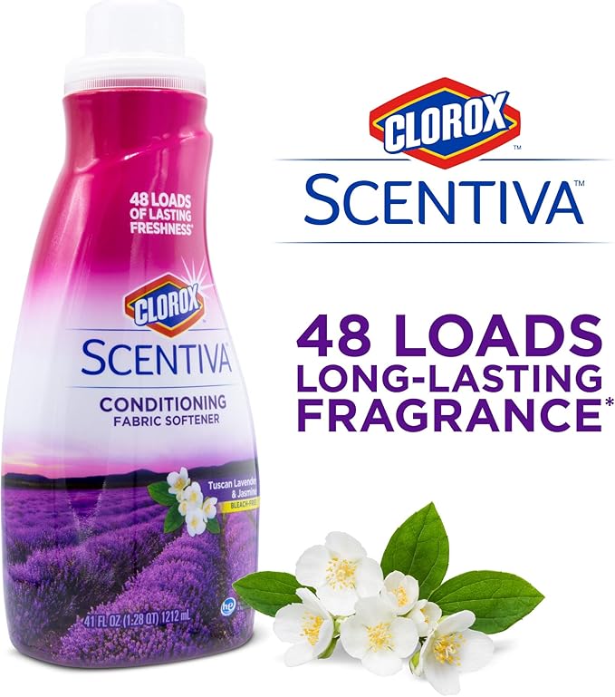 Clorox Scentiva Laundry Care, Liquid Fabric Softener Fabric Conditioner - Beautiful Tuscan Lavender & Jasmine Scent - Leaves Behind a Great Smell - 41 Fluid Ounce Bottle (Pack of 2)