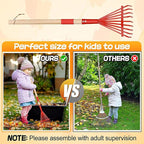 Small Leaf Rake-Wooden Handle Leaf Rake for Little Helper Courtyard/Garden Leaves Cleaning for Kids (Red)