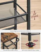 VASAGLE Slim Rolling Cart, 5-Tier Storage Cart, Narrow Cart with Handle, 8.7 Inches Deep, Metal Frame, for Kitchen, Dining Room, Living Room, Home Office, Rustic Brown and Classic Black ULRC035B01