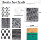 Harps&Seb Swedish Dishcloths for Kitchen Dish Towels - 5 Pack, Non-Scratch Reusable Paper Towels, Super Absorbent Washable Swedish Dish Cloths, No Odor, Biodegradable, Black and White Design