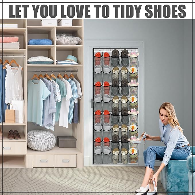 Windyun 2 Pack 40 Over the Door Shoe Organizers Large Mesh Pocket Hanging Shoe Rack for Closet Nonslip Behind Dorm Door Storage Holder Dorm Essentials Back to School Organizer for College(Gray)