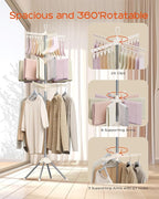 Clothes Drying Rack Foldable, 79.5 inch 3 Tier Laundry Drying Rack with Rotating Clothes Rail for 27 Pieces of Clothes and 24 Clips for Hanging Socks,Space Saving, White and Silver CDR003W01