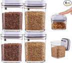 Pop Top Food Storage Container Set | 4Pcs Airtight Cereal Storage Organizer Canisters with Pop Lids, BPA-Free, Vacuum Seal & One-button Opening, Stackable Pantry Containers for Dry Food Storage