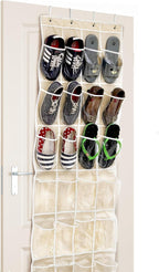 SIMPLE HOUSEWARE 24 Pockets - Crystal Clear Over The Door Hanging Shoe Organizer, Beige (64'' x 19'')