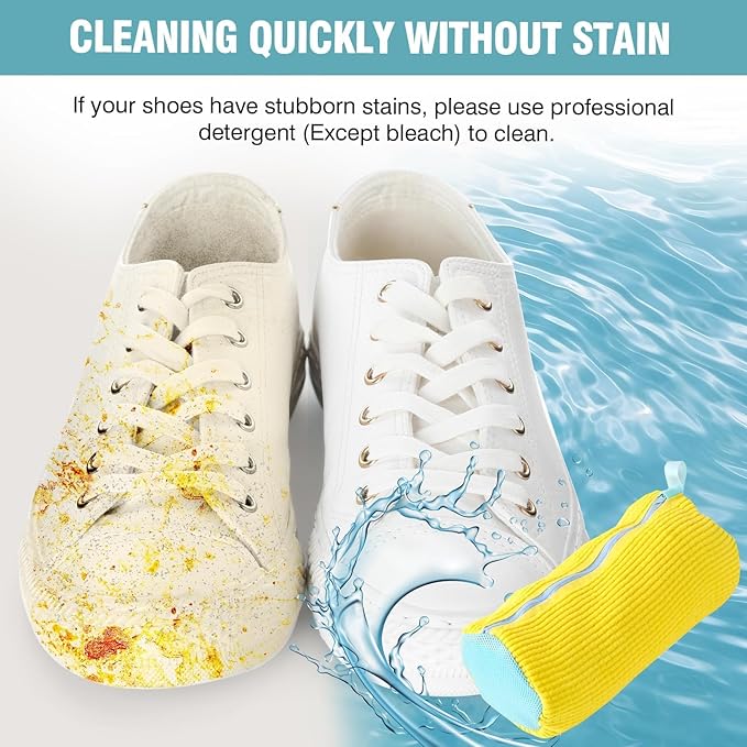 2 Pcs Shoe Washing Machine Bags, XXL Shoe Laundry Bags for Washer and Dryer, Sturdy Zipper with Hook Design, 2 Sneaker Dry Bags Included, Reusable Washing Bag for Sneaker, Tennis, Yellow 2 Packs