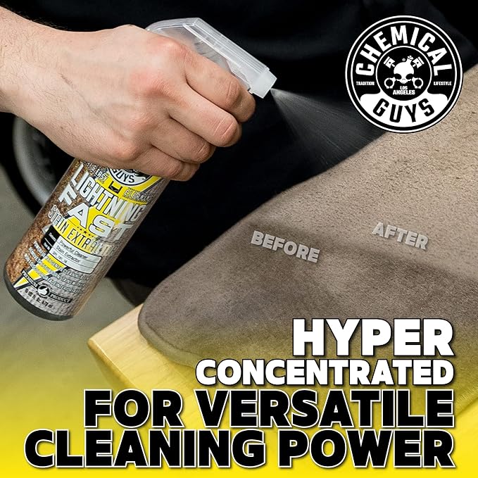 Chemical Guys Lightning Fast Carpet and Upholstery Stain Extractor - Fabric, Upholstery, and Carpet Cleaner, Safe for Cars, Home, Office, Furniture, and More, Fresh Scent - 16 oz