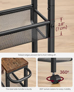 VASAGLE Slim Rolling Cart, 5-Tier Storage Cart, Narrow Carts with Handle, 5.1 Inches Deep, Metal Frame, for Kitchen, Dining Room, Living Room, Home Office, Rustic Brown and Classic Black ULRC034B01