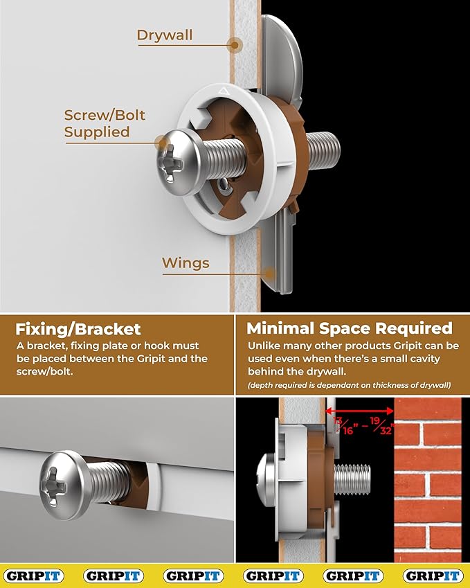 Gripit Brown Drywall Anchors (Up to 175Ibs/79kg) | Heavy Duty Drywall Anchors | Wall Anchors and Screws for Drywall | Anchors and Screws Kit | Plaster Wall Anchors | 3/4" Inch Drill Bit | Reusable