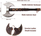 VikingsBrand Handmade Viking Axe Real, Battle Axe, Norse Axe Head Made of 1095 Carbon Steel, Viking Bearded Camping Axe (Odin's Double Head)
