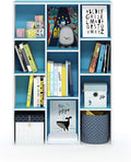 Furinno Luder Bookcase / Book / Storage , 11-Cube, White/Light Blue