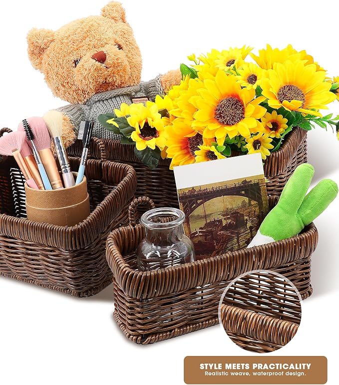 AceList Wall Hanging Basket, Boho Style Hand-Woven Hanging Storage Baskets - Set of 3, Ideal for Boho Room Decor, Kitchen, Garden, and Living Room(Brown)