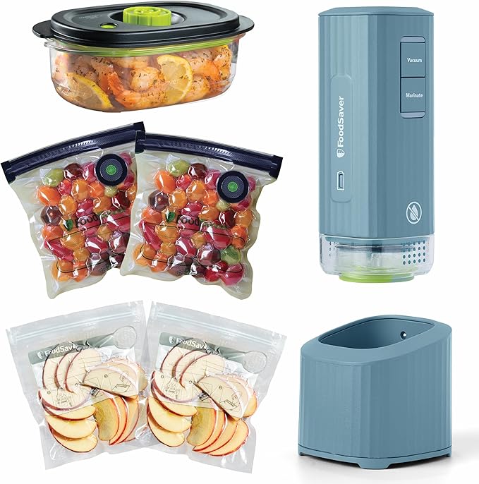 FoodSaver Mini Handheld Vacuum Sealer, Cordless, Vacuum Sealer with Charging Dock, Blue
