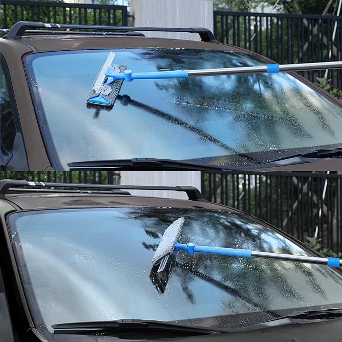 6.7 Feet Window Squeegee, 2-in-1 Window Cleaner Tool with Extension Poles, Squeegee for Window Cleaning Kit, Window Washing Equipment for Car Windshield Glass Door Indoor Outdoor High Windows