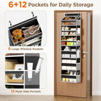 Over The Door Organizer, 6 Shelf Door Hanging Organizers with 6 Large Capacity Pockets, Behind Door Storage Hanging Shelves for Closet Wall Bathroom Bedroom Nursery