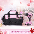 FASTPRO 232-Piece 20V Pink Cordless Lithium-ion Drill Driver and Home Tool Set, Lady's Repairing Kit with 12-Inch Wide Mouth Open Storage Bag