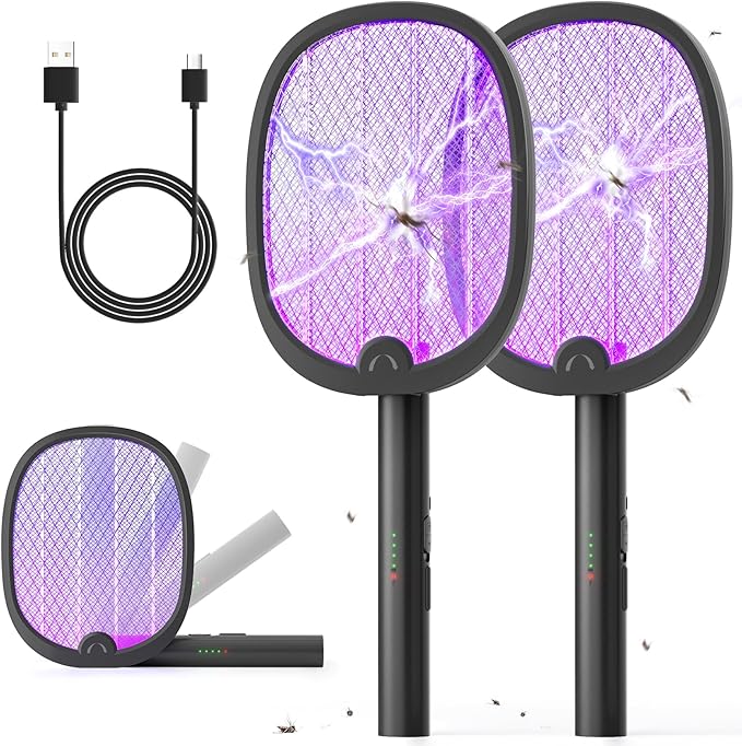 YISSVIC Electric Fly Swatter Foldable Bug Zapper Racket 2 in 1 Mosquito Killer with Attractant Light Rechargeable 1800mAh for Indoor Home Backyard Patio Camping