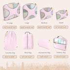 Shacke Premium 8 Packing Cubes Set - Lightweight Mesh Travel Luggage Organizers with Laundry Bag, 8-Piece Suitcase Storage System (Petal Pink)