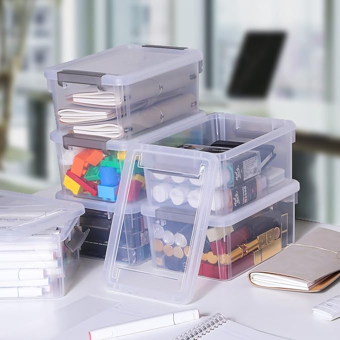Citylife 8 Packs Small Storage Bins with Lids 3.2 QT Plastic Storage Containers for Organizing Stackable Clear Storage Boxes