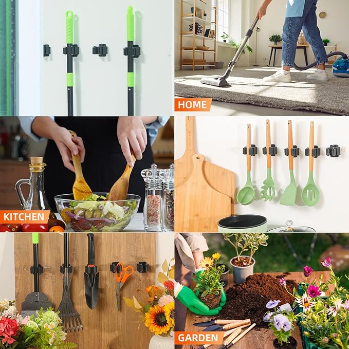 5 PCS Broom Holder Wall Mount, Upgraded Heavy Duty Mop and Broom Holder Wall Mount, Stainless Steel Broom Hanger Mop Holder Rack for Kitchen Laundry Garden Tool Organizer