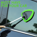 TAKAVU Car Window Cleaning Tool, Windshield Wiper Cleaner with Extendable Long-Reach Handle, 3 Washable Reusable Microfiber Bonnets, Car & Home Inside Interior Exterior Use - Lint Free (Green)