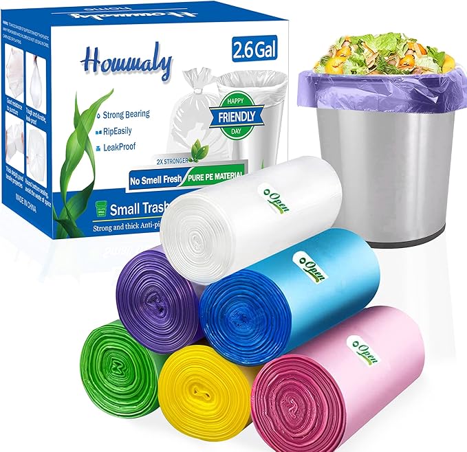 2.6 Gallon Small Trash Bags,Garbage Bag Bin Liners, 10 Liters Bin Bags Wastebasket Bags for home office kitchen Trash Can,Bathroom,Bedroom 300 Counts 6 Color …