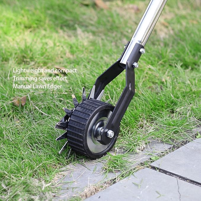 Wheeled Lawn Edger, Hand Garden Edger with Stainless Steel Handle, 26x4.5x15cm, Paint Coated Serrated Blade, for Overgrown Weeds (3 Sections)