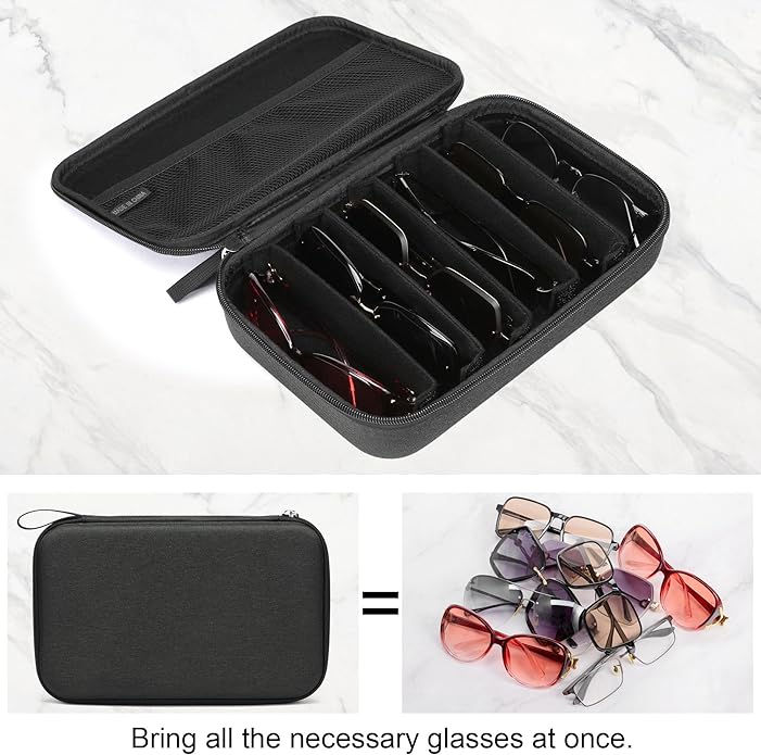 Bukere Travel Sunglasses Organizer Case Adjustable Slot For Multiple Eyeglasses Hard-shell Portable Storage Box for Men Women