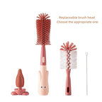 Cup Cleaning Brush, Silicone Baby Bottle Brush with Stand, Large Handle Water Bottle Brush Cleaner Set, with a Tiny Cup Lid Gap Cleaning Brush, Cup Lid Cleaner Brushes Kit, Pink