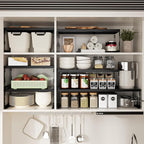 Jojocross Adjustable Stackable Metal Storage Shelf Organizer - Expandable Wire Rack with Perforations for Kitchen, Pantry, Bathroom, Cabinet & Office-Compact, Durable & Sturdy (1PACK/Medium/Black)