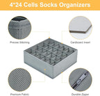 Joyoldelf Sock Drawer Organizer Divider Underwear Organizer 24-cell Fabric Dresser Drawer Organizers Storage Boxes for Socks Lingerie, Handkerchiefs, Ties 4 Pack (Grey)