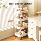Pipishell 4 Tier Rolling Cart Organizer, Plastic Rolling Cart with Lockable Wheels & Reinforced Handle, Lightweight Utility Cart Storage Cart for Nursery, Kitchen, Bathroom, Craft Room, White, PIUC15W