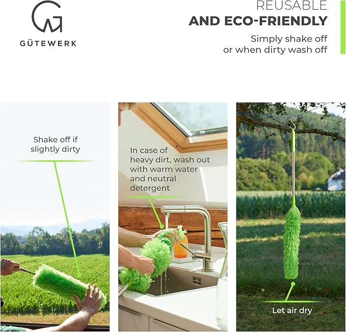 Extendable Microfiber Feather Duster, Feather Dusters for Cleaning, Ceiling Fan Dust and Cobweb Cleaner - Electrostatic Bendable Head - up to 100 Inch