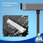 MR.SIGA Professional 2-in-1 Car Window Squeegee and Sponge Scrubber for Cleaning and Washing, Rubber Blade Cleaner With Handle, Black