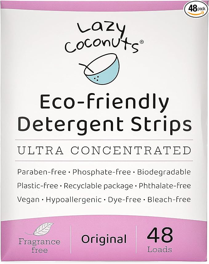 Eco Friendly, Plant Powered Laundry Detergent Strips - Fragrance Free, Unscented, Ultra Concentrated, Earth Friendly No Plastic - Lightweight and Perfect For Home, Dorms, Travel, Camping