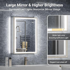 20x32 Lighted Medicine Cabinet, Beveled Brushed Nickel Framed Surface or Recessed Fogless Dimmable LED Medicine Cabinet with Mirror, Outlet, Time Display and Sensor Inner Light(Right Hinge)