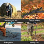 Thatch Rakes for Lawns, Heavy Duty Metal Garden Rake with 17 Prongs, Adjustable Yard Rock Rake for Gardening Loosening Soil, Long Handle 60 Inches