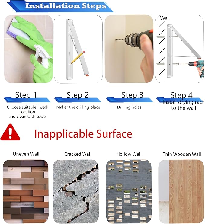 Dr.DJ Clothes Drying Rack Wall Mounted, Retractable & Foldable Clothes Hanger for Laundry Room Organization and Storage, Clothes Hanger Rack for Dorm, Closet, Balcony, Laundry Room(1P, Metal, White)