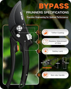 8.5" Pruning Shears for Gardening, 【Unique Stepless Handle Opening】Professional Bypass Garden Clipper for All Hands, SK5 Steel Blades, Heavy Duty Ergonomic Plant Pruners for Branch