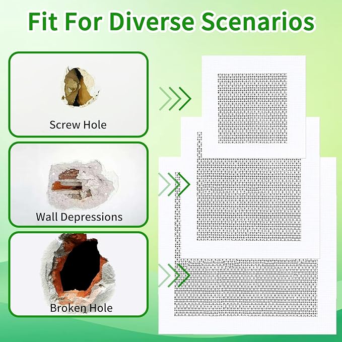 8 Pack Drywall Repair Kit, 4/6/8 Inch Dry Wall Patch Kits for Small to Medium Holes with Scraper&Sandpapers, Heavy Duty Self-Adhesive Mesh, Drywall Hole Repair Kit for Wall Ceiling
