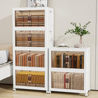 Storage Bins with Lids and Wheels, 440QT-110QT*4Tier Collapsible Bathroom Storage Cabinet with Clear Doors, Plastic Stackable Closet Organizers and Containers White