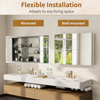 BEAUTYPEAK Bathroom Medicine Cabinet Mirror with Storage, 36 Inch x 26 Inch Silver Medicine Cabinet with Double Door & Adjustable Shelves for Vanity, Tempered, Aluminum Surface, Wall-mount or Recessed