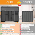 Large Utensil Drawer Organizer for Kitchen, Expandable Silverware Organizer Utensil Holder, Cutlery and Flatware Cooking Tray, Kitchen Drawer Organizers and Storage with Removable Knife Block, Black