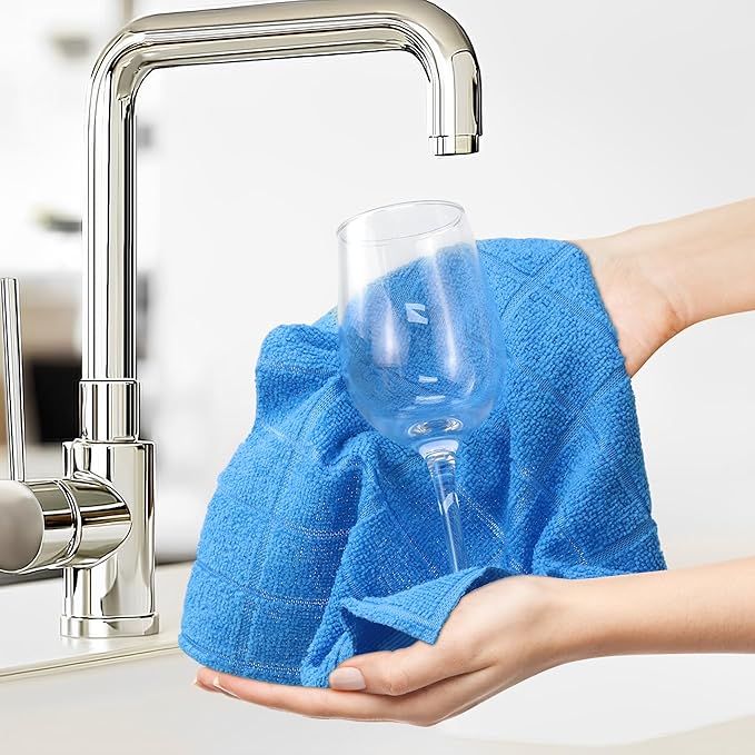 LIVOS Microfiber Cleaning Cloth Roll - 80 Pack, Reusable Paper Towels, Microfiber Towels for Cars, Super Absorbent Lint Free Cleaning Rags for House, Kitchen, Window-Check Blue, 11.5"x11.5"