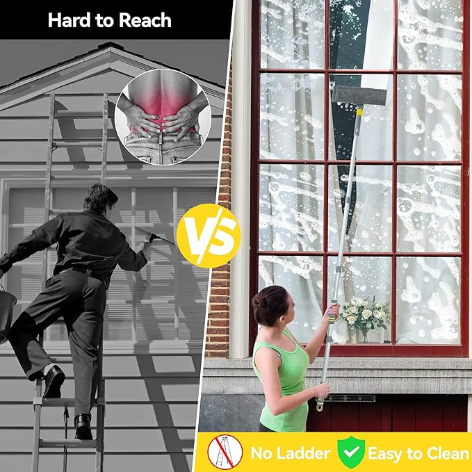 JEHONN Window Cleaning Squeegee Kit, 64 inches Tall Professional Shower Glass Washing Equipment, 3 in 1 Wall Cleaner Duster with Extension Pole for Home Indoor Outdoor Mirror Car Windshield