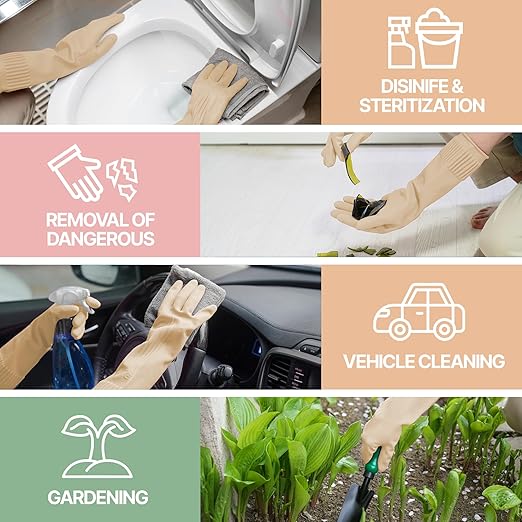 Reusable Waterproof Household Dishwashing Cleaning Rubber Gloves, Non-Slip Kitchen Glove (Ivory, XL (Pack of 3))