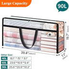 TasticTotes 8 Pack Long Clear Storage Bags for Comforter, Clothes & Bedding, Plastic Blanket Storage with Zipper and Handle, Moving Bags, Closet Organizer and Under-Bed Storage (90L, 39.4"*7.1"*19.7")