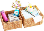 HOONEX Water Hyacinth Storage Baskets for Organizing, Decorative Wicker Baskets with Carrying Handles, Set of 2, Natural