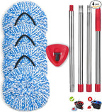 4 Pack Spin Mop Replacement Heads Compatible for O Ceda EasyWring 1-Tank Triangle System, Microfiber Mop Refills for 5.9inch Core,Deep Cleaning, Included Base and Handle