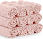 White Classic Luxury Cotton Washcloths 13x13 Inch - 650 GSM Turkish Cotton | Hotel, Spa, Bathroom Face Towel | 12 Pack, Pink